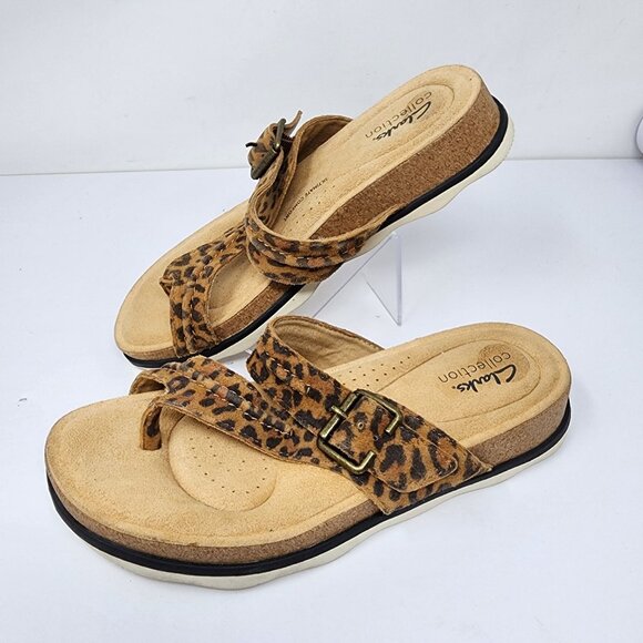 Clarks Collection Size 7 Womens Leopard Print Sandals Adjustable Buckle Strap - Picture 5 of 12